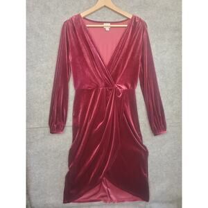 Women's A New Day Size Small Burgundy Velvet Faux Wrap Dress